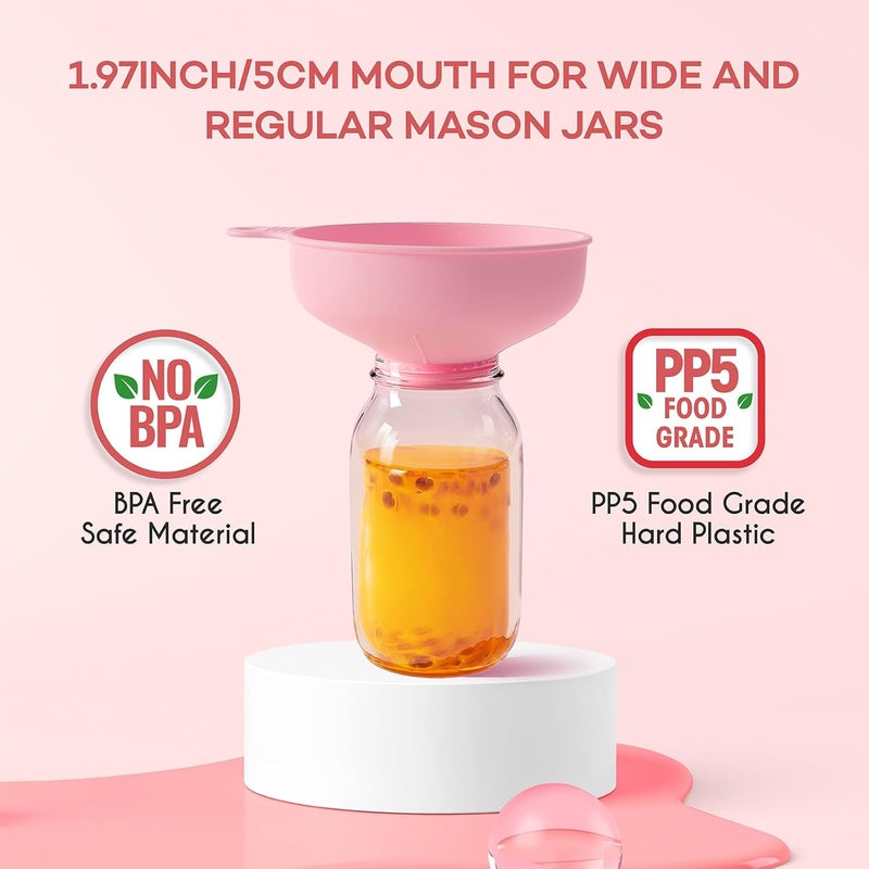 Pisol Wide Mouth Versatile Funnel, Canning Funnels for Kitchen Use, Food Grade Plastic Cooking Funnel Set with 4 Size Spouts and 2 Strainers for Filling Different Bottles and Bags, Pink - Image 5
